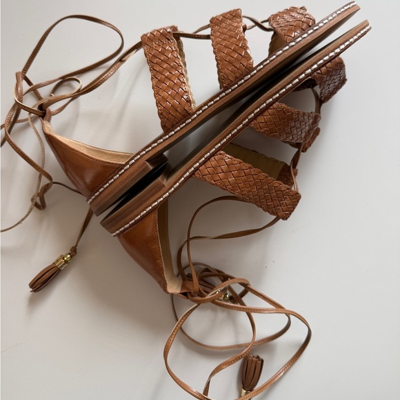 Michael Kors Camel Tie Ankle Wrap Braided Sandal Cognac 8.5 Women’s Braided - Picture 5 of 10